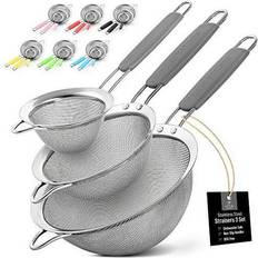 Gray Strainers Zulay Kitchen 3 Steel Mesh Fine Mesh & Wire Sieve with Strainer