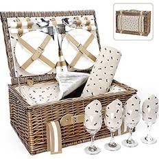 Gain Willow picnic basket set for 4 persons with large insulated cooler bag and wa