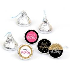 Sashes Big Dot of Happiness Chic Happy Birthday Pink Black Gold Round Candy Sticker Favors 1 sheet 108 Pink Pink