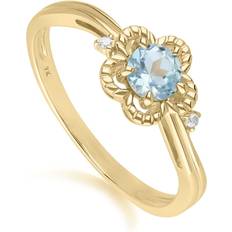 Beige Rings Gemondo Floral Round Blue Topaz & Diamond Ring in 9ct Yellow Gold