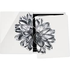 Acero inoxidable Guardabarros Cache Plaques De Cuisson En Verre Fleur De Dahlia Argent Métallique Guardabarros