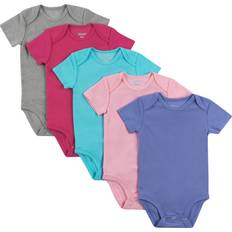 9-12M Bodysuits Hanes Flexy Baby Knit Short Sleeve Bodysuits, 4-Way Stretch, Boys & Girls, 5-Pack Pink Purple Assorted 12-18M