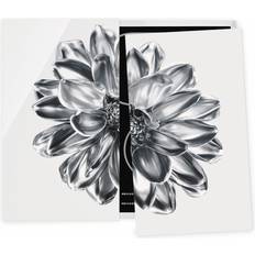 Acero inoxidable Guardabarros Cache Plaques De Cuisson En Verre Fleur De Dahlia Argent Métallique Guardabarros