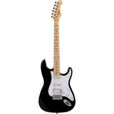 Monoprice Cali DLX Plus HSS Electric Guitar with Gig Bag Black Ash Body, Wilkinson Bridge/Pickups, White Pickguard, Maple Fingerboard Indio Series