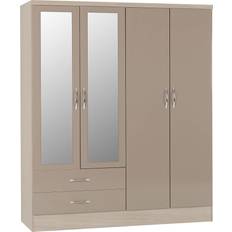 Plastic Furniture SECONIQUE Nevada Oyster Gloss/Light Oak Effect Veneer Wardrobe 154x183cm