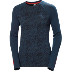 Helly Hansen Women’s Lifa Merino Midweight Graphic Long-Sleeve Crew Base Layer - Navy Deco F