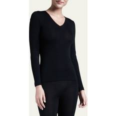 Women - Wool T-shirts Hanro Women's Woolen Silk Long Sleeve Shirt, Black