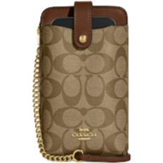 Coach Phone Crossbody In Signature Canvas - Gold/Khaki Saddle