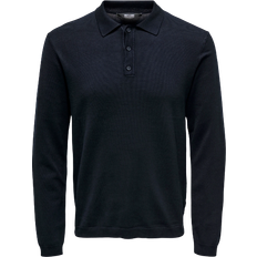 M - Polyester Pikéskjorter Only & Sons Long Sleeves Knit Polo Shirt - Blue/Dark Navy