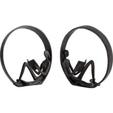 Danya B Encircled Male Female Reader Cast Iron Sculpture Bookend Statues Set of Male and Female Figurine