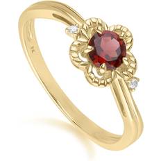 Beige Rings Gemondo Floral Round Garnet & Diamond Ring in 9ct Yellow Gold