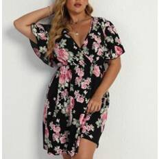 Shein Multifärgade Klänningar Shein Plus Floral Print Butterfly Sleeve A-line Dress
