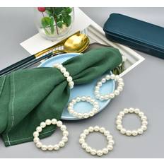 Shein Faux Pearl Decor Napkin Ring 4pcs