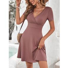 Shein Pink Kjoler Shein Solid Surplice Neck Dress