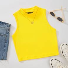 Yellow Tank Tops Shein Mock Neck Rib-knit Tank Top
