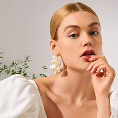 Smycken Shein Faux Pearl Beaded Tassel Drop Earrings