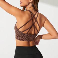 Shein Underwear Shein Leopard Print Crisscross Backless Sports Bra