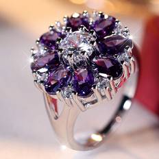 Smycken Shein 1pair Cubic Zirconia Inlaid Flower Petal Shaped Minimalist & Chic & Elegant Ring, Great Gift For Festival And Daily Wear