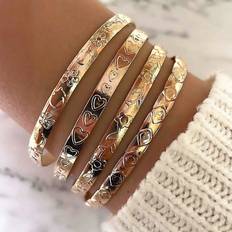 Smycken Shein 4pcs/set Heart Textured Bangle
