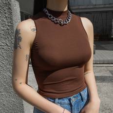 Elastane/Lycra/Spandex Tank Tops Shein Mock Neck Ribbed Knit Tank Top