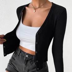 Adult Cardigans Shein Perout Ribbed Knit Button Front Cardigan