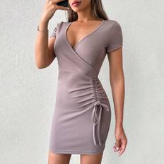 Drawstring Dresses Shein Drawstring Front Surplice Neck Bodycon Dress