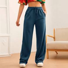 Turquoise Pants Shein Solid Drawstring Waist Slant Pocket Joggers