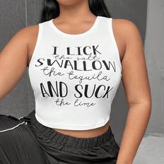 White Tank Tops Shein Plus Slogan Graphic Crop Tank Top