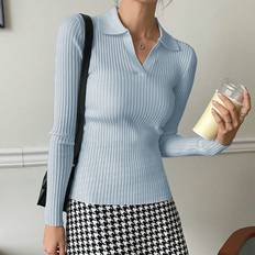 Polyamide - Women Sweaters Shein Solid Ribbed Knit Sweater