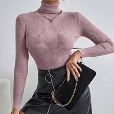 Shein Jumpers Shein Solid High Neck Rib Knit Jumper