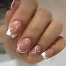 Shein 24pcs Short Square French Style Fake Nail & 1pc Nail File Tape
