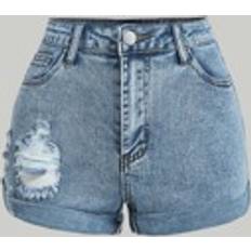 Shein Teen Girls Ripped Roll Up Hem Denim Shorts