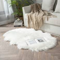 Shein Solid Fuzzy Rug Polyester Floor Carpet White