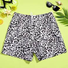 Leopard - Men Swimwear Shein Men Leopard Graphic Print Drawstring Pool Shorts - Hawaiian