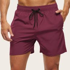 Red Swimwear Shein Manfinity Men Zip Pocket Drawstring Waist Swim Trunks