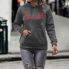 Shein Sweaters Shein Letter Heart Embroidery Kangaroo Hoodie