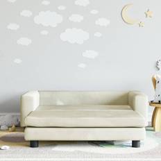 børnesofa med fodskammel 100x50x30 fløjl cremefarvet