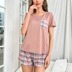 Shein Pajamas Shein Plaid Print Pocket Patched PJ Set