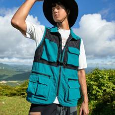 Men - Multicolored Vests Shein Contrast Mesh MultiPockets Hiking Vest Jacket