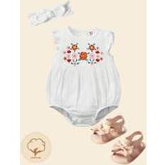 M Bodysuits Shein Baby Girl Floral Print Ruffle Trim Bodysuit