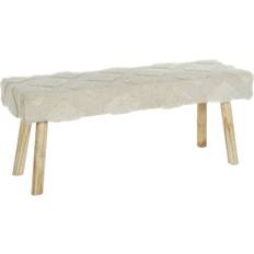 Hocker Dkd Home Decor Elegant White Natural Wood Bench 120 x 50 x 40 cm Seating Stool