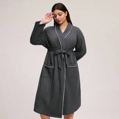 Grey Robes Shein Plus Waffle Knit Long Robe With Tie - Dark Grey