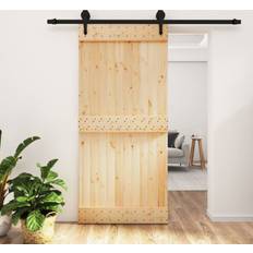 Puertas vidaXL Con Herrajes Madera Maciza De Pino 95x210 cm - Marrón Puerta Corredera (x210cm)