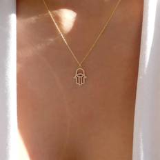 Shein Rhinestone Hamsa Hand Pendant Necklace
