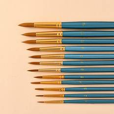 Hobbymaterial Shein 12pcs/box Blue Round Tip Oil Paint Brushes