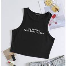 4XL Tank Tops Shein Plus Slogan Graphic Tank Top - Not Shy