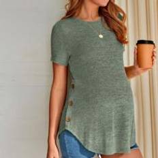 Shein Maternity Button Detail Curved Hem Tee