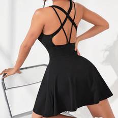 Short Dresses - Sportswear Garment Shein Solid Criss Backless Active Dress - Athletic