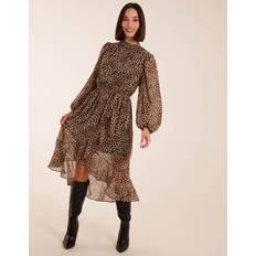 Brown - Midi Dresses Blue Vanilla womens high neck wrap midi dress