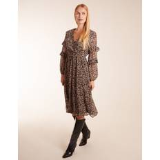 Grey Dresses Blue Vanilla Frill Sleeve Wrap Midi Dress Colour: Brown